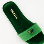 Image of Green Velvet Flat Sandals by Prada for Women - Season Autumn-Winter 2024 - Top Detail View