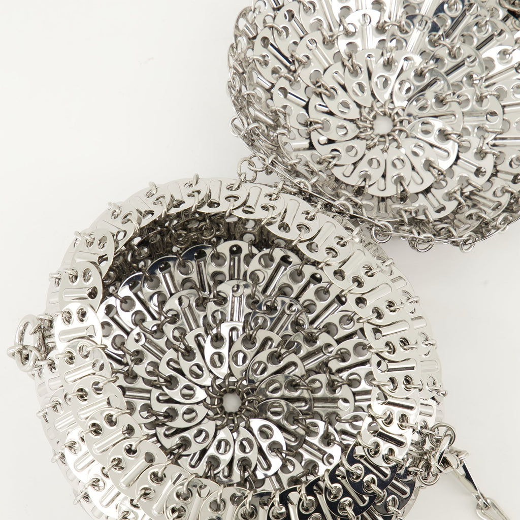 Iconic 1969 Bag, Silver Sphere Bag, Rabanne Collection, Elegant Handbag, Removable Chain Strap
