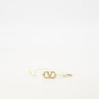 White Leather Bracelet, VLogo Signature, Swarovski Crystals, Fashion Accessories, Cord Closure