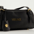 Black Bowling Bag, Nappa Leather, Adjustable Handle, Versace Accessories, Women's Designer Bags