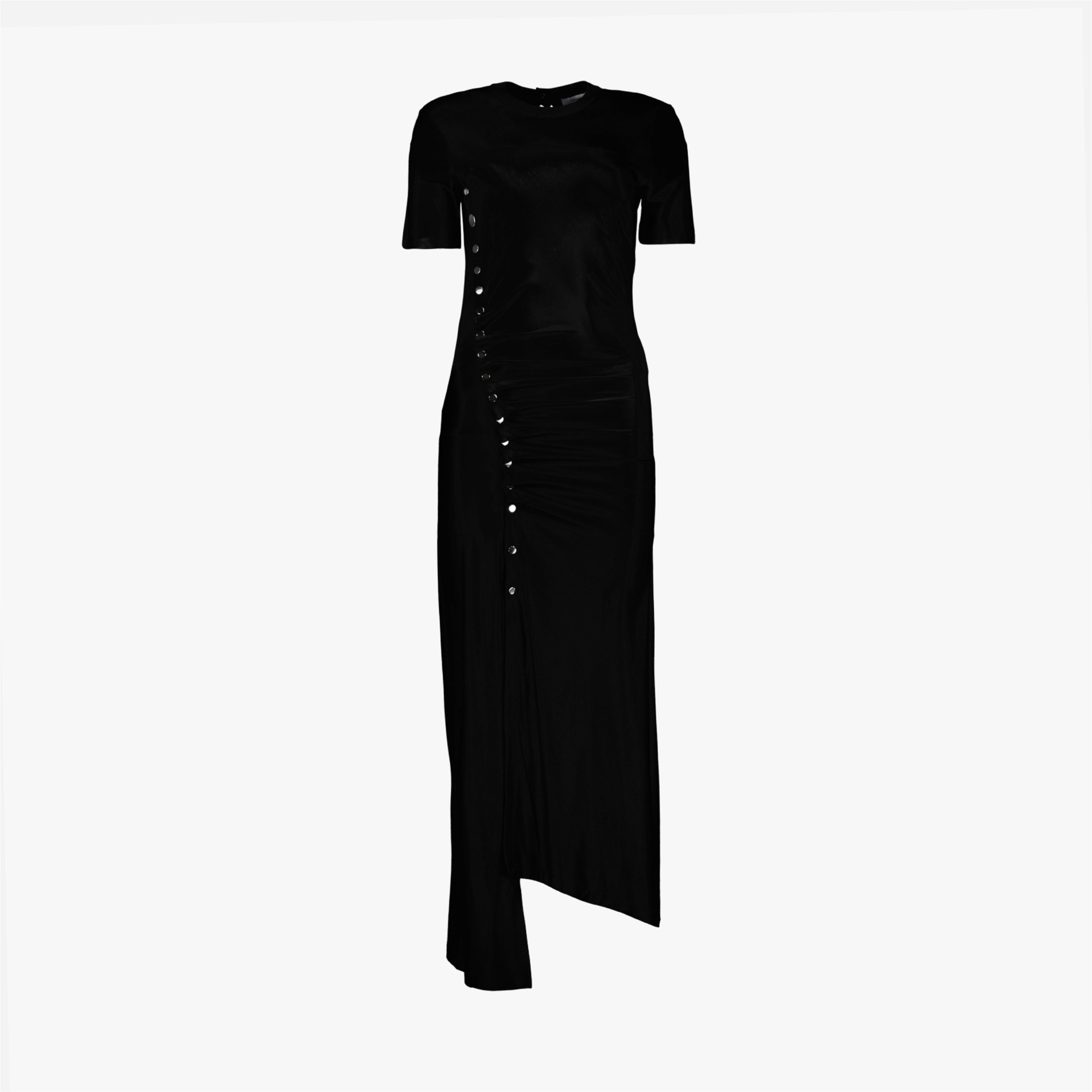 Rabanne dress, draped viscose dress, asymmetrical design, black dress, Autumn-Winter 2025