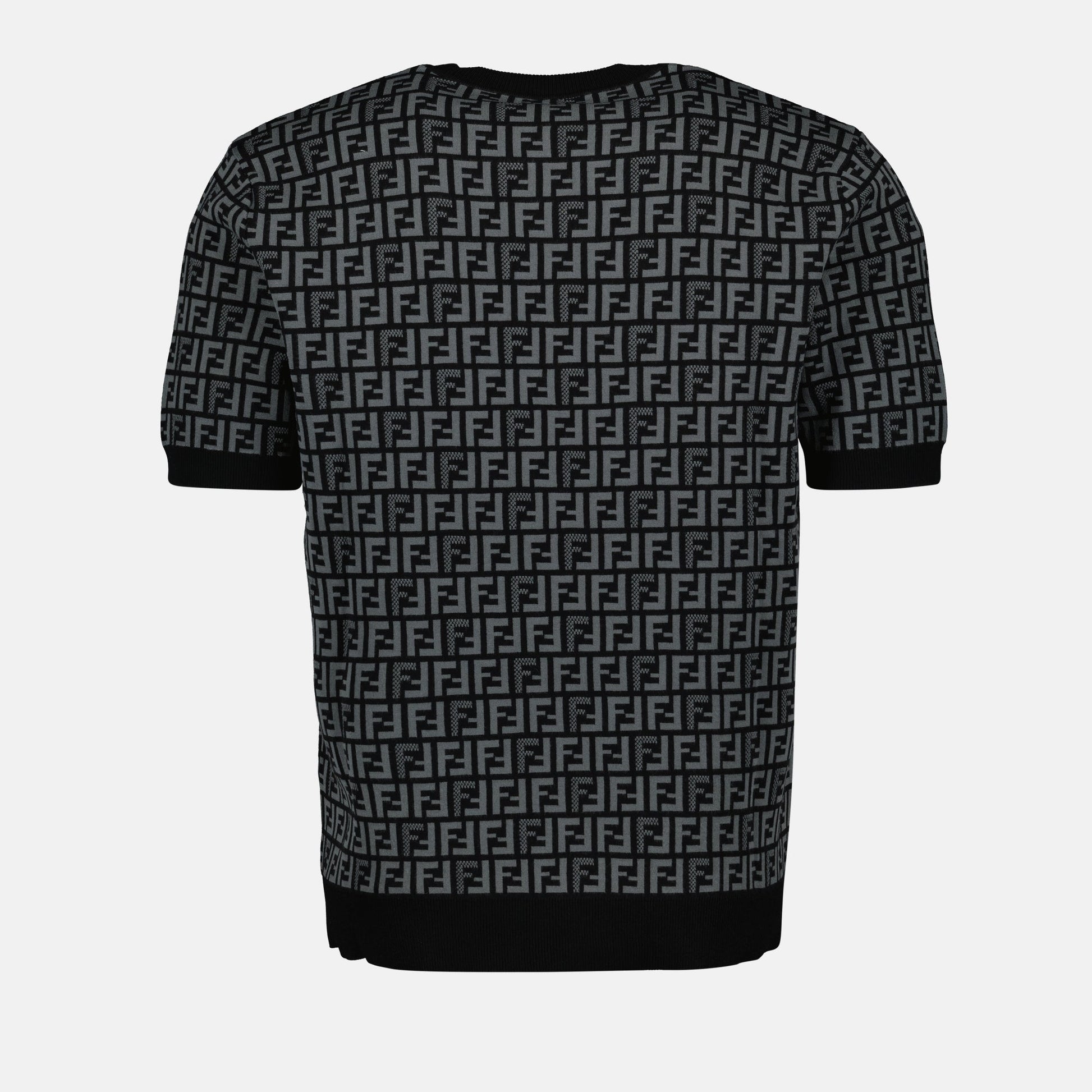 Black viscose pullover, Fendi collection 2024, luxury menswear, short sleeve pullover, designer round neck top