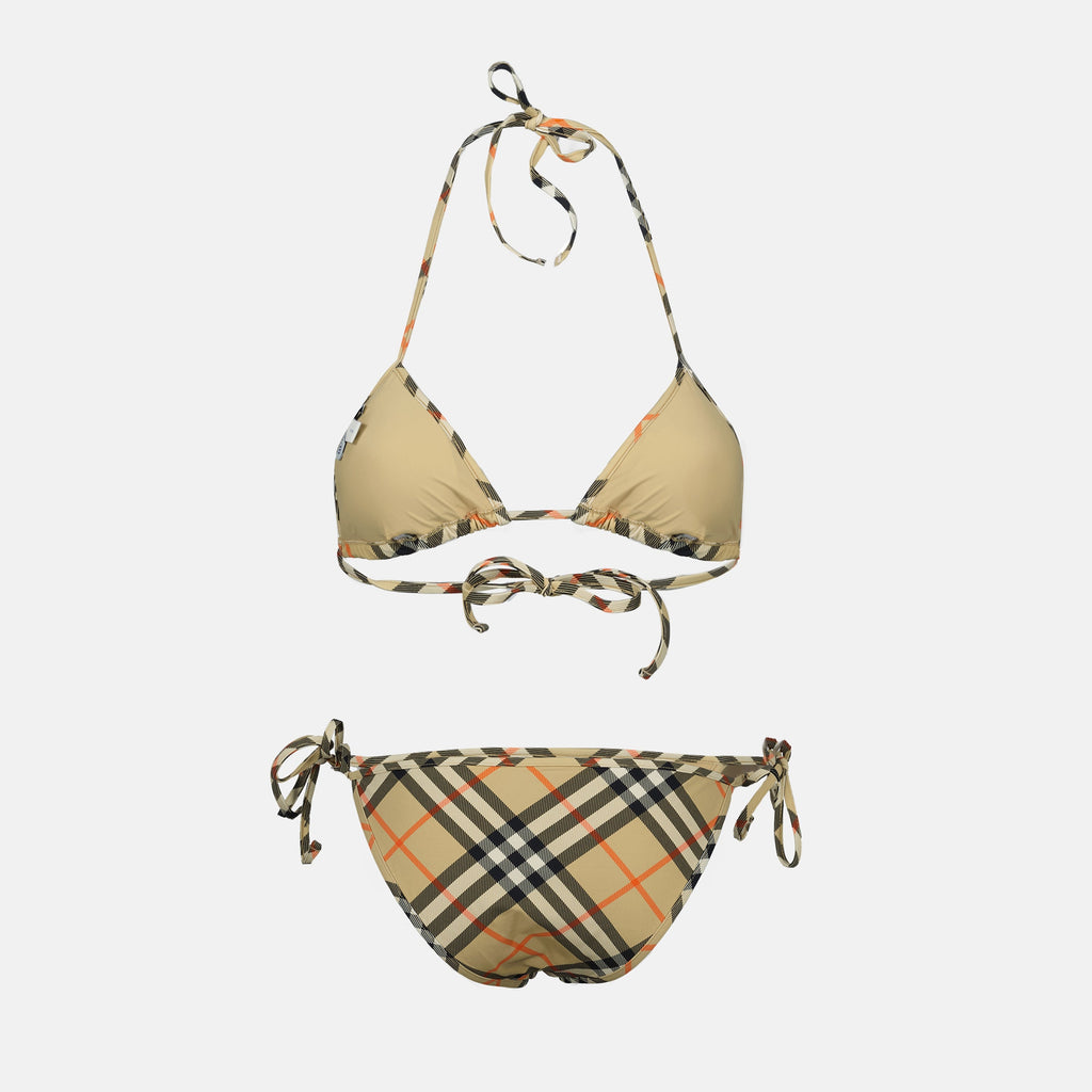 bikini top, Burberry swimwear, check pattern swimsuit, adjustable bikini, triangle bikini top