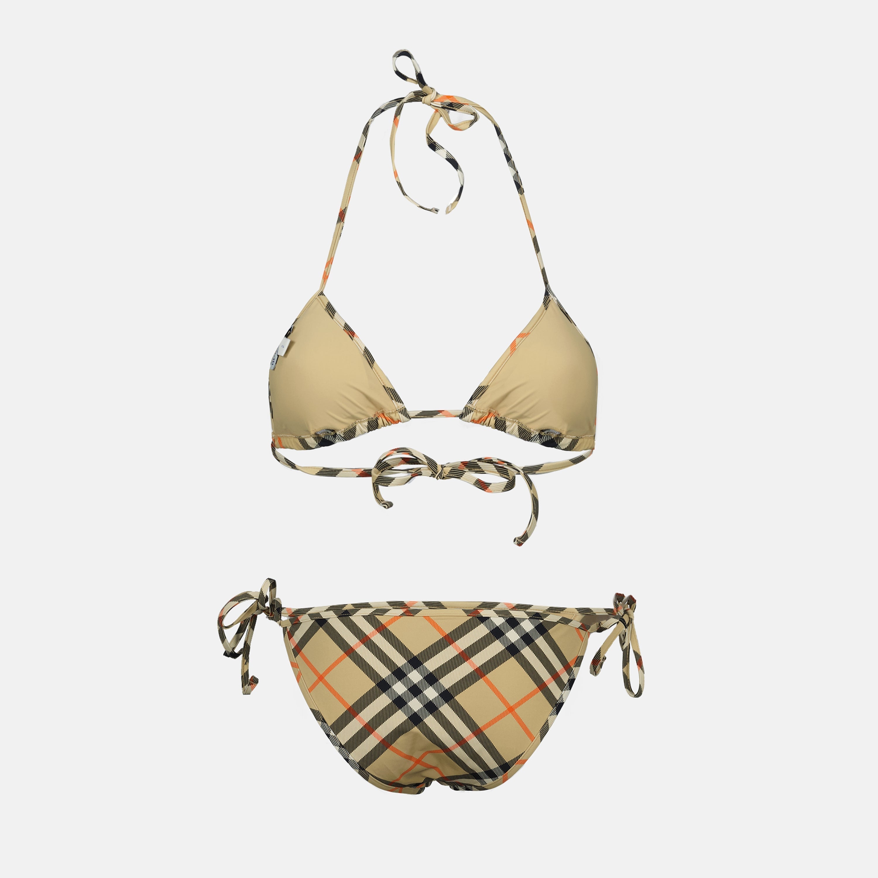 bikini top, Burberry swimwear, check pattern swimsuit, adjustable bikini, triangle bikini top