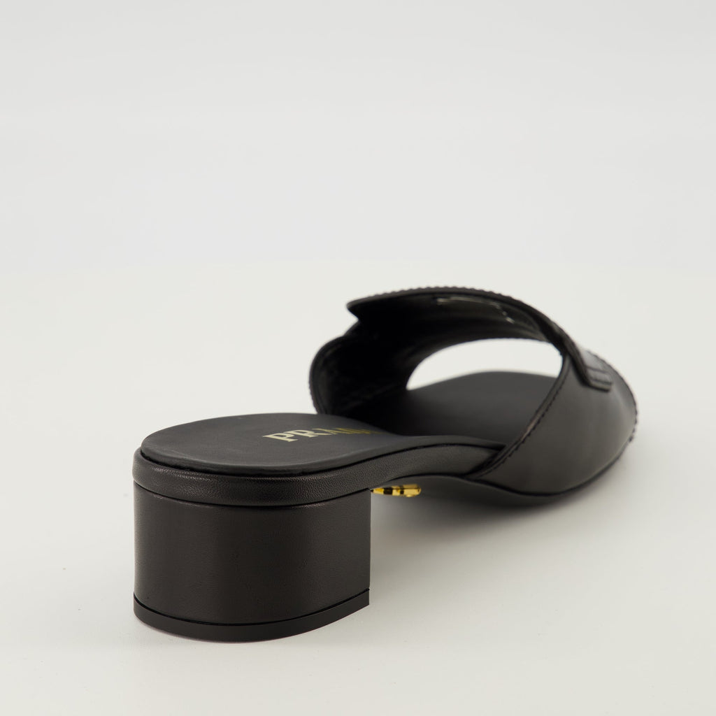 black leather mules, Prada footwear, Spring-Summer 2026 collection, square toe mules, luxury footwear