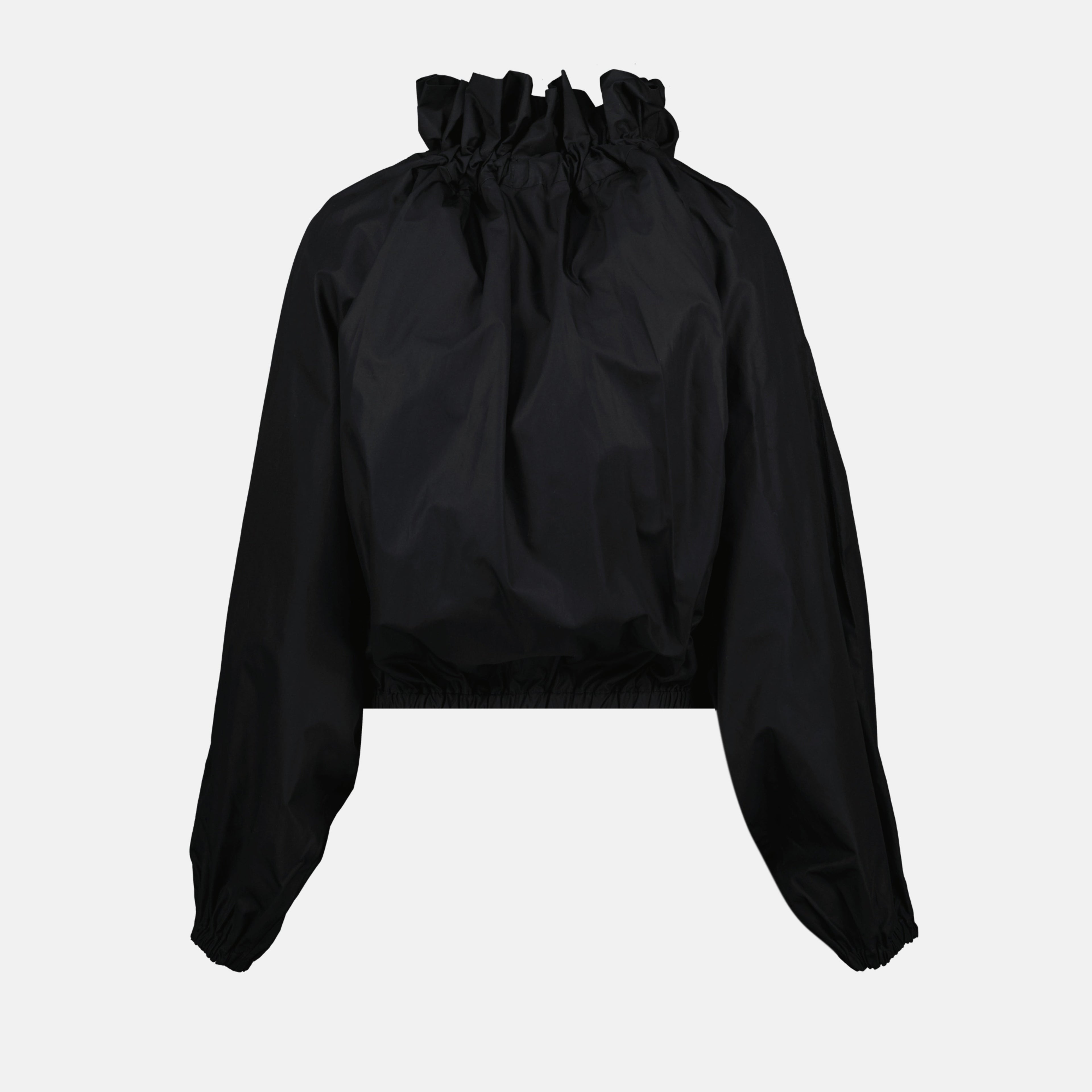 Patou blouse, black cotton blouse, puffed sleeve top, lavallière collar, sustainable fashion