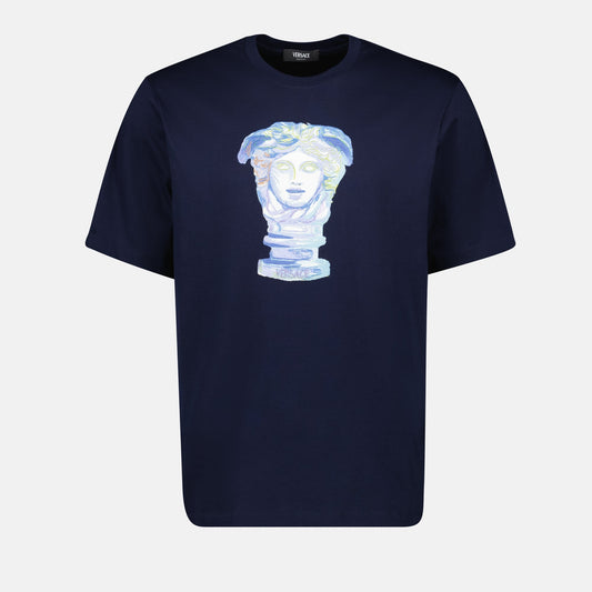 Versace T-shirt, Medusa print, navy T-shirt, cotton jersey shirt, men's fashion