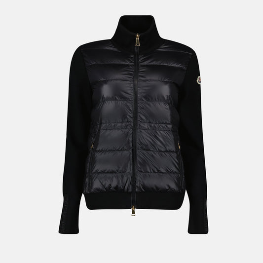 Black two-tone jacket, Moncler jacket, fall-winter collection, nylon wool jacket, elegant outerwear