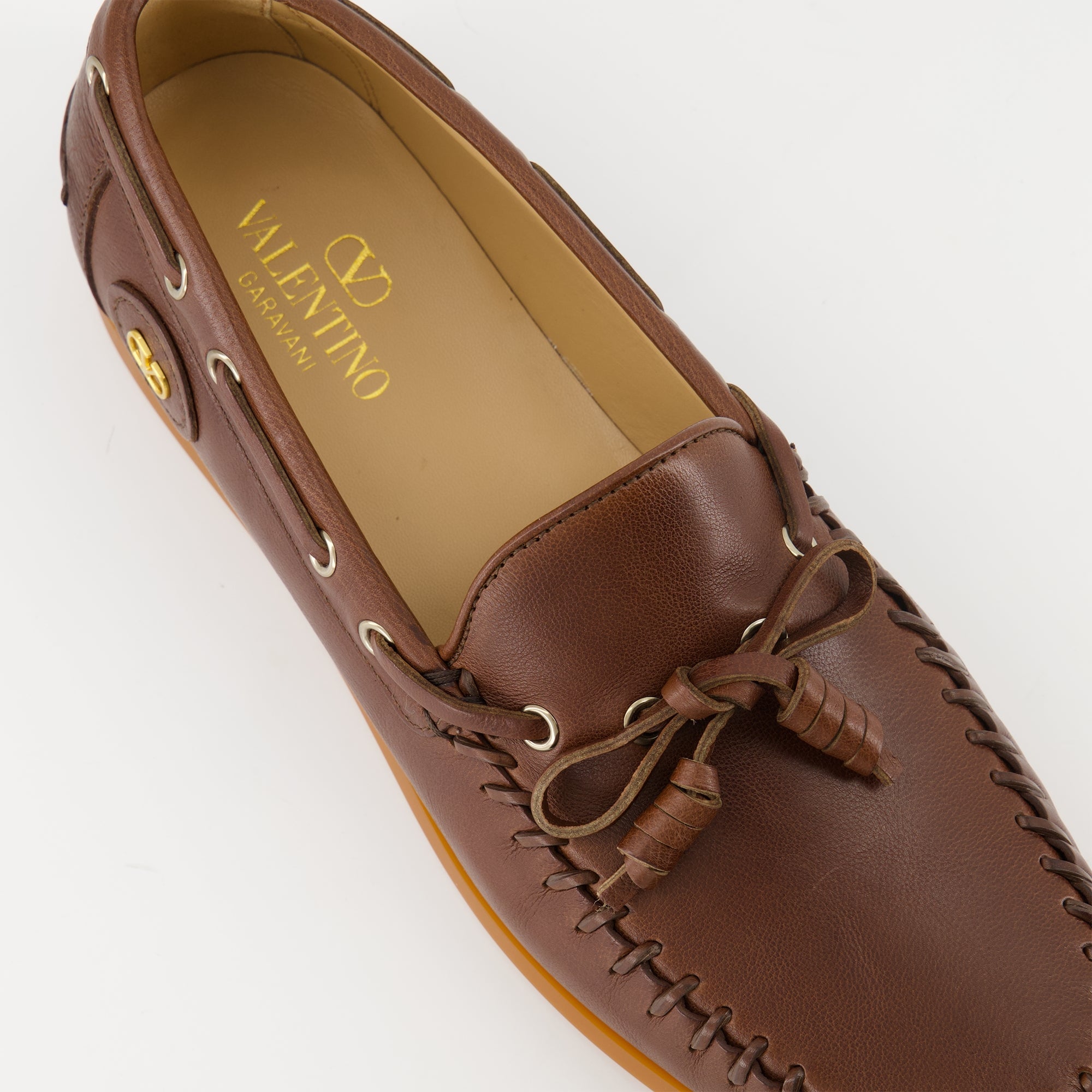 Palm Avenue boat shoes, Valentino Garavani, brown boat shoes, buffalo leather shoes, luxury footwear