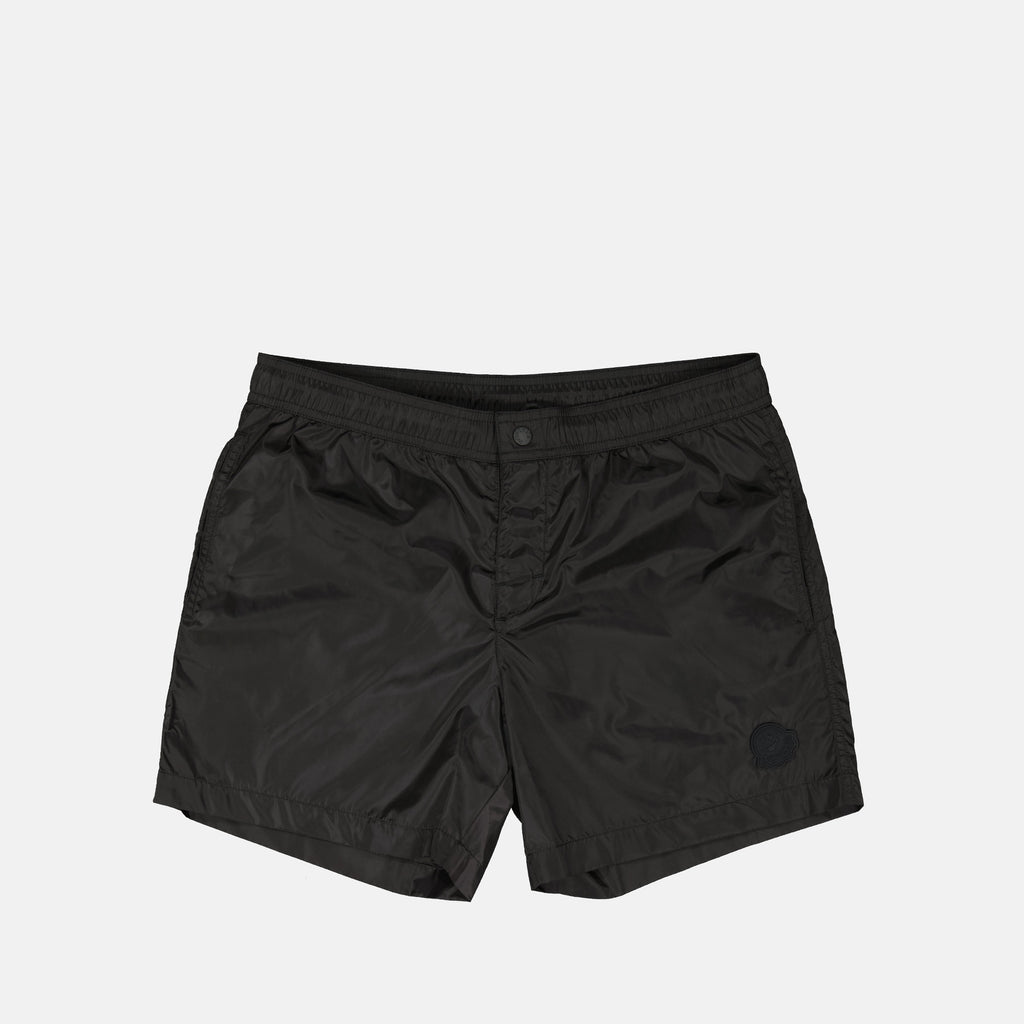 swim shorts, Moncler x Ben Ganz, black swimwear, nylon shorts, men's swimwear