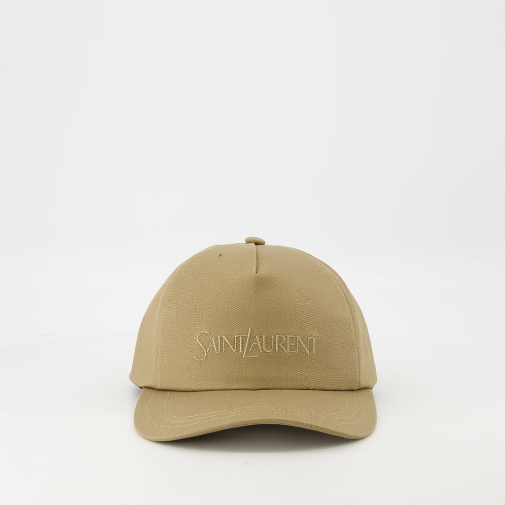 beige cotton cap, SAINT LAURENT accessories, embroidered cap, adjustable strap cap, Spring-Summer 2025
