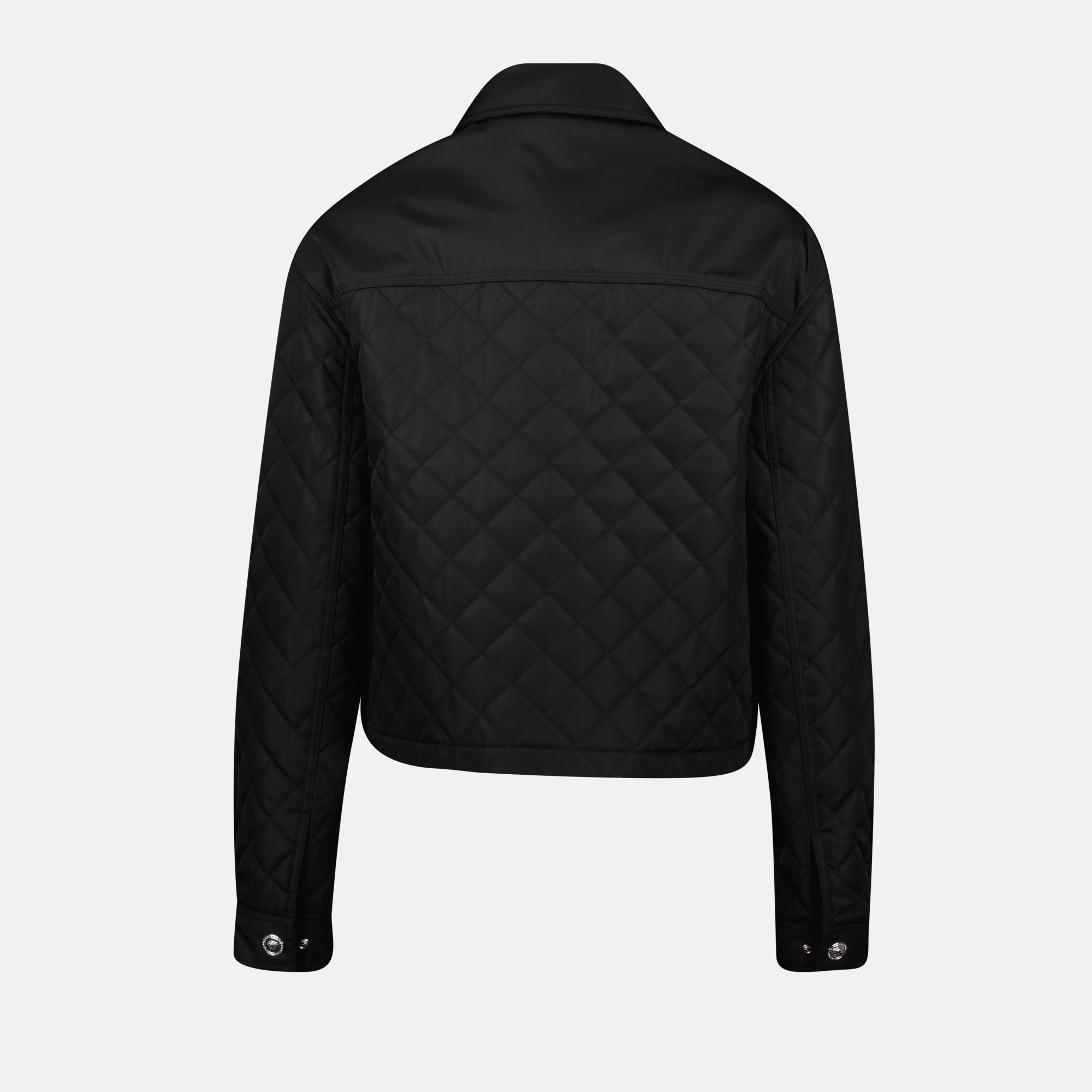 diamond quilted blouson, Versace outerwear, contemporary style jacket, women's quilted jacket, Medusa finish apparel
