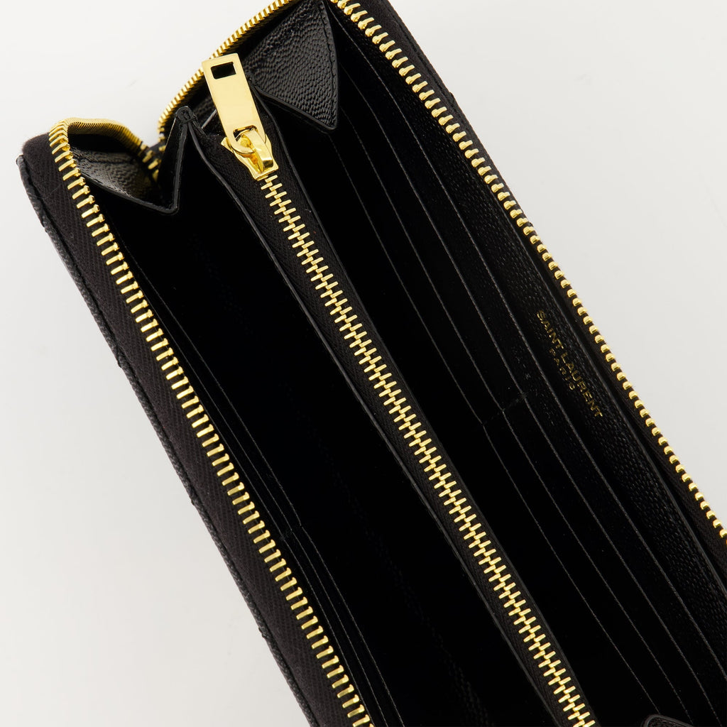 black wallet, Saint Laurent wallet, grained leather wallet, luxury accessories, Cassandre wallet