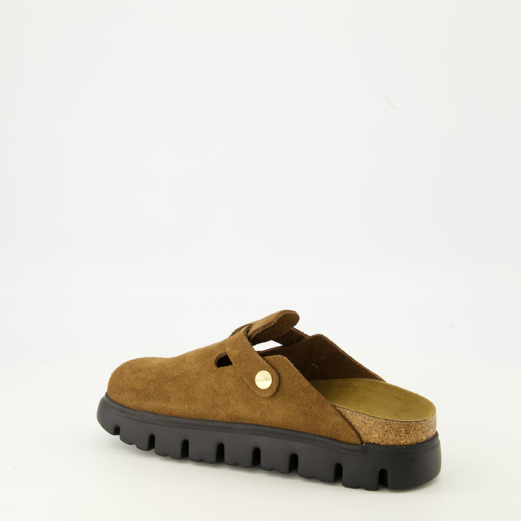 Boston Chunky Sandals, Birkenstock footwear, brown suede sandals, comfortable slip-on sandals, seasonal footwear