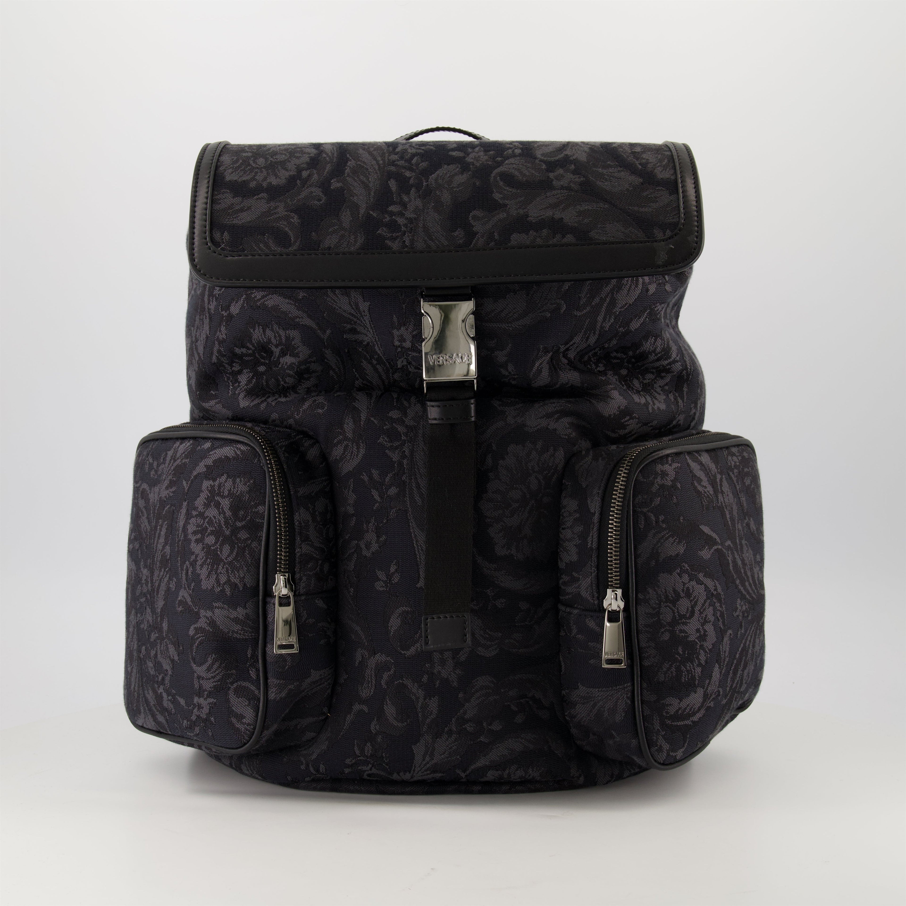 Barocco backpack, Versace backpack, luxury accessories, jacquard backpack, designer backpacks