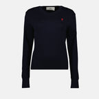 Image of Ami de coeur Pull Navy Blue by Ami PARIS for Women - Season Autumn-Winter 2025 - Front View