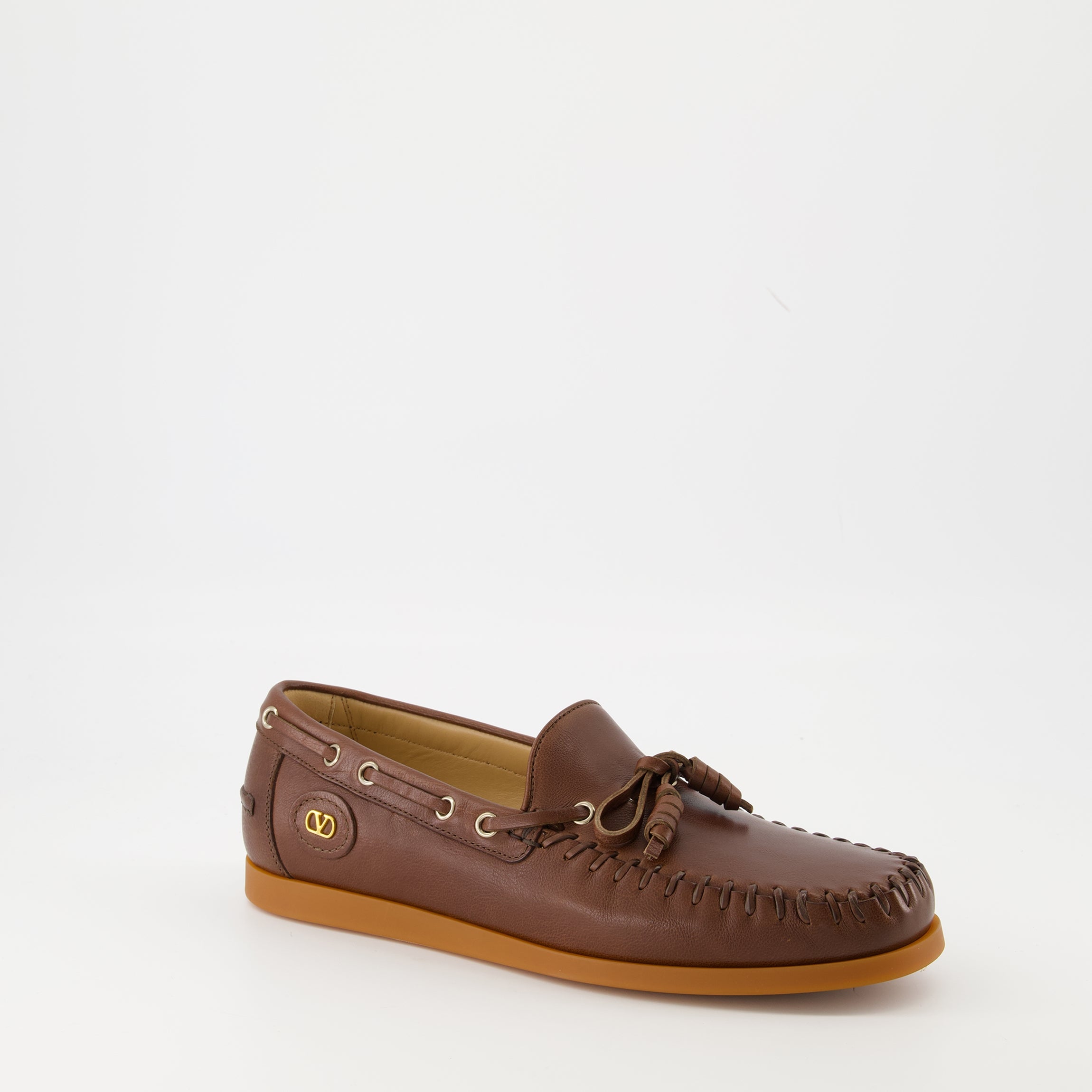 Palm Avenue boat shoes, Valentino Garavani, brown boat shoes, buffalo leather shoes, luxury footwear
