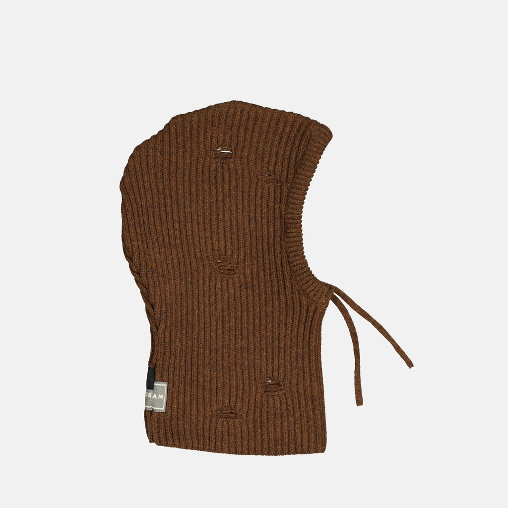 brown wool balaclava, Mm6 accessory, Autumn-Winter 2025, adjustable design, unique details