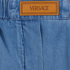 Versace denim shorts, blue denim shorts, luxury women's shorts, designer denim shorts, high-end fashion