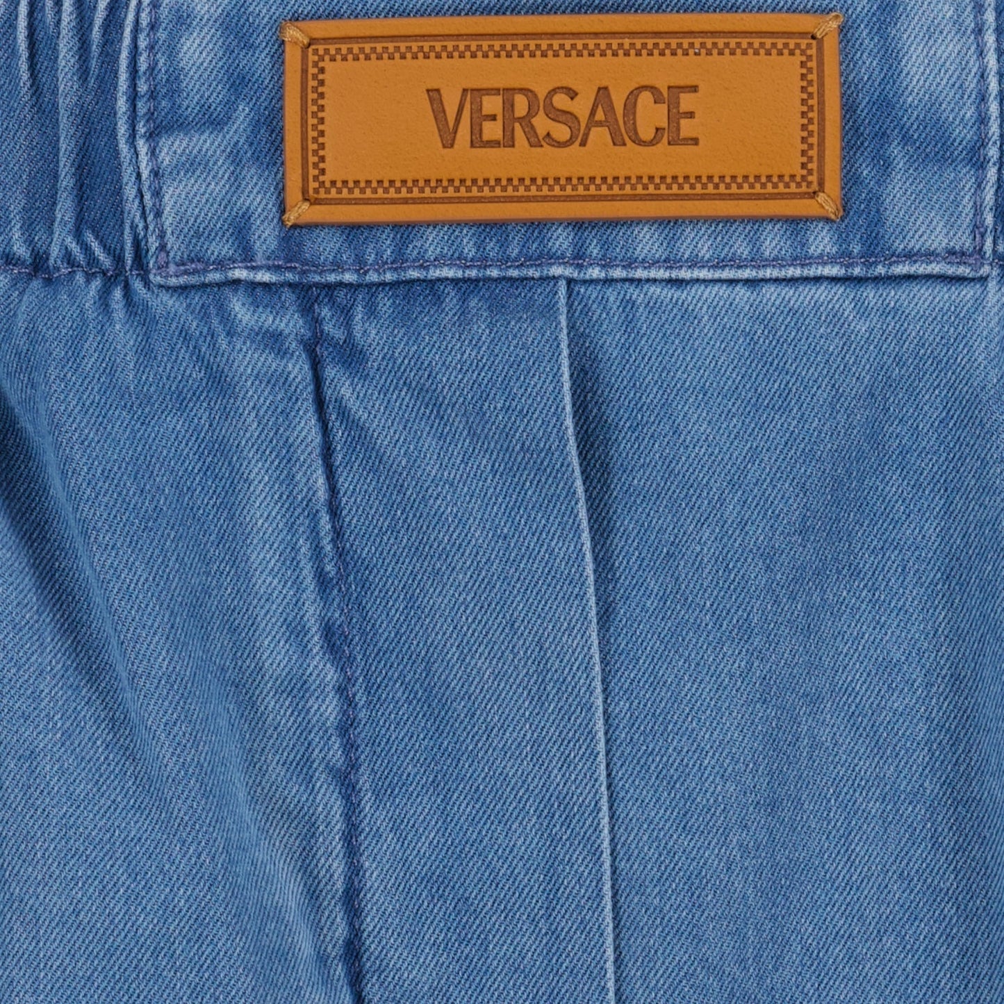 Versace denim shorts, blue denim shorts, luxury women's shorts, designer denim shorts, high-end fashion