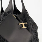 black raffia cabas, T Timeless bag, leather and raffia tote, Tod's accessories, stylish handbags