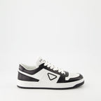 Image of White and Black Leather Downtown Sneakers by Prada for Women - Season Autumn-Winter 2024 - Right Side View