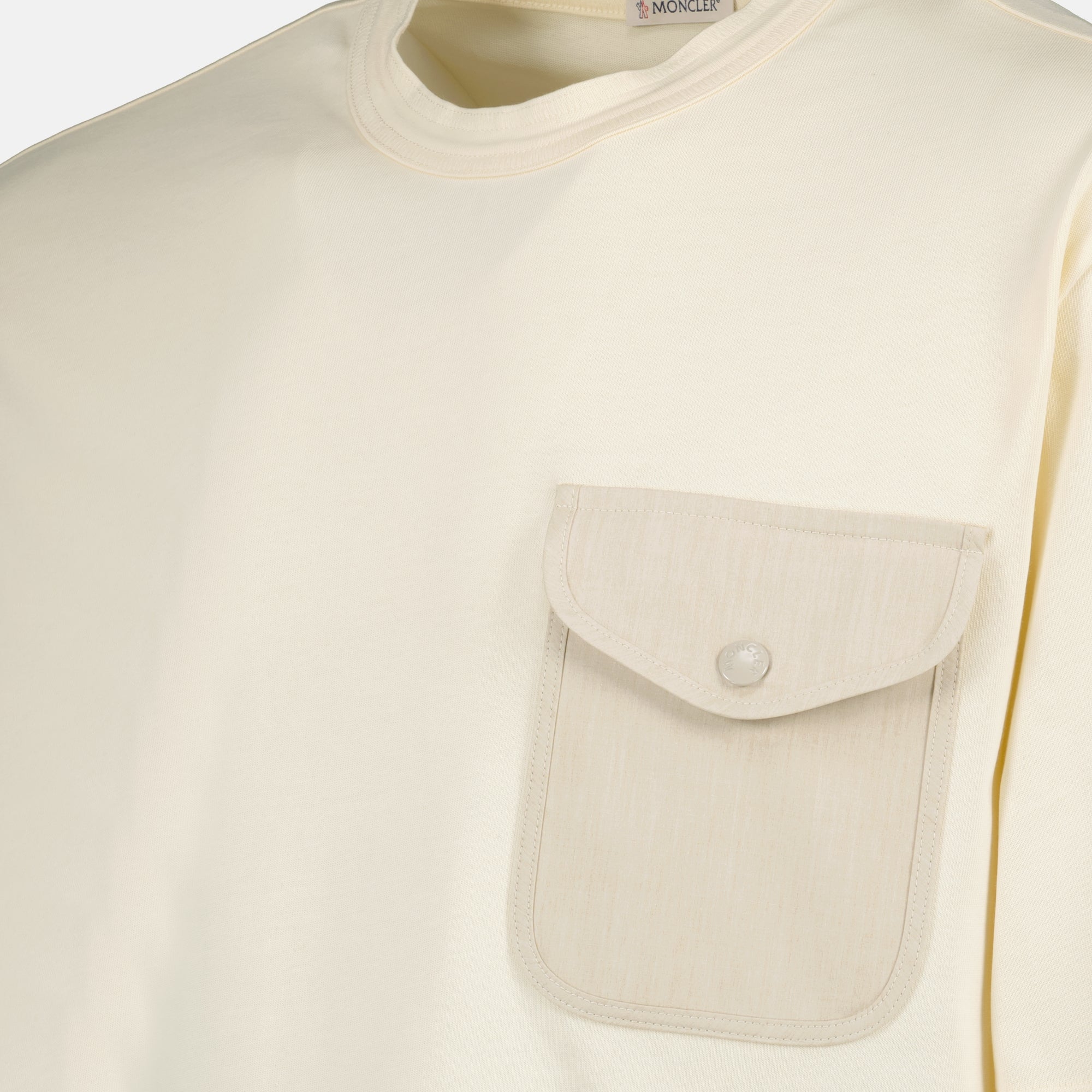Image of Beige Logo T-Shirt with Pocket by Moncler for Men - Season Spring-Summer 2026 - Detail View 2