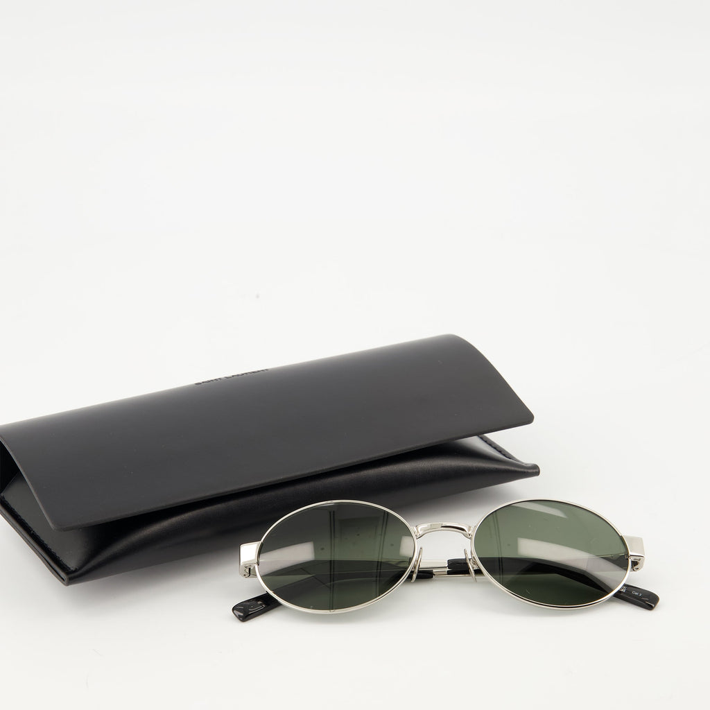 SL 692 sunglasses, Saint Laurent eyewear, silver sunglasses, UV protection sunglasses, metal and nylon sunglasses