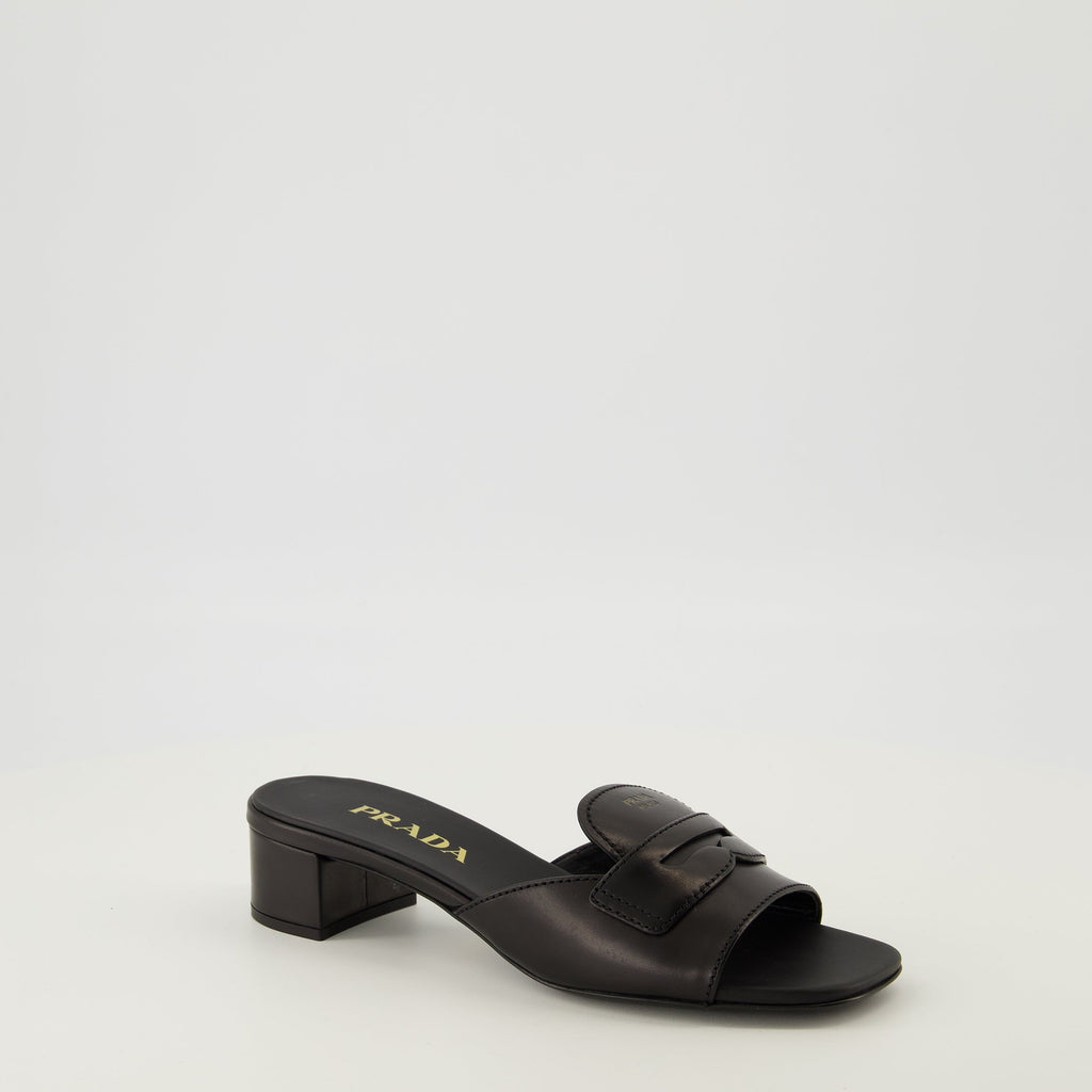 black leather mules, Prada footwear, Spring-Summer 2026 collection, square toe mules, luxury footwear