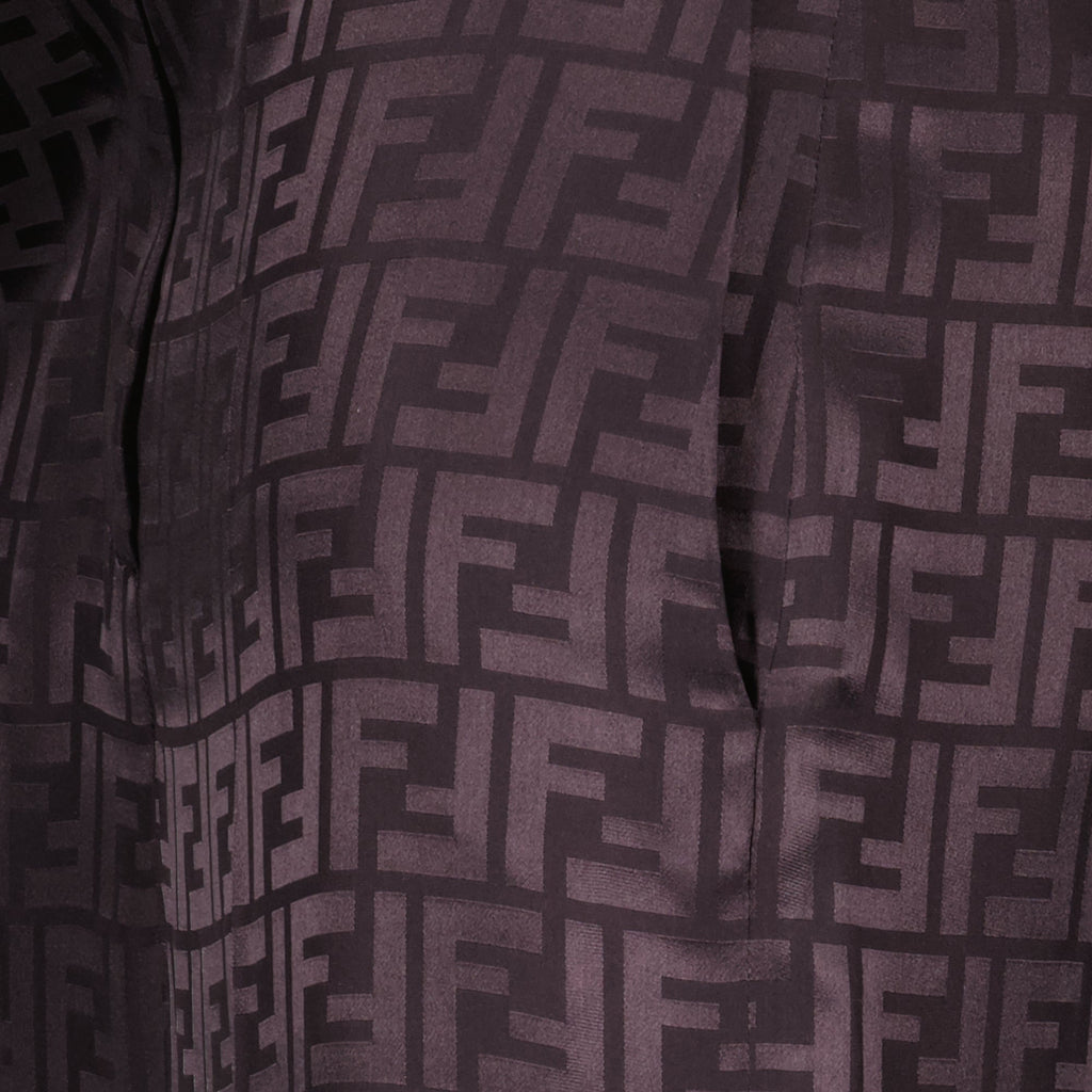 satin trousers, FF print, Fendi collection, luxury fashion, violet satin