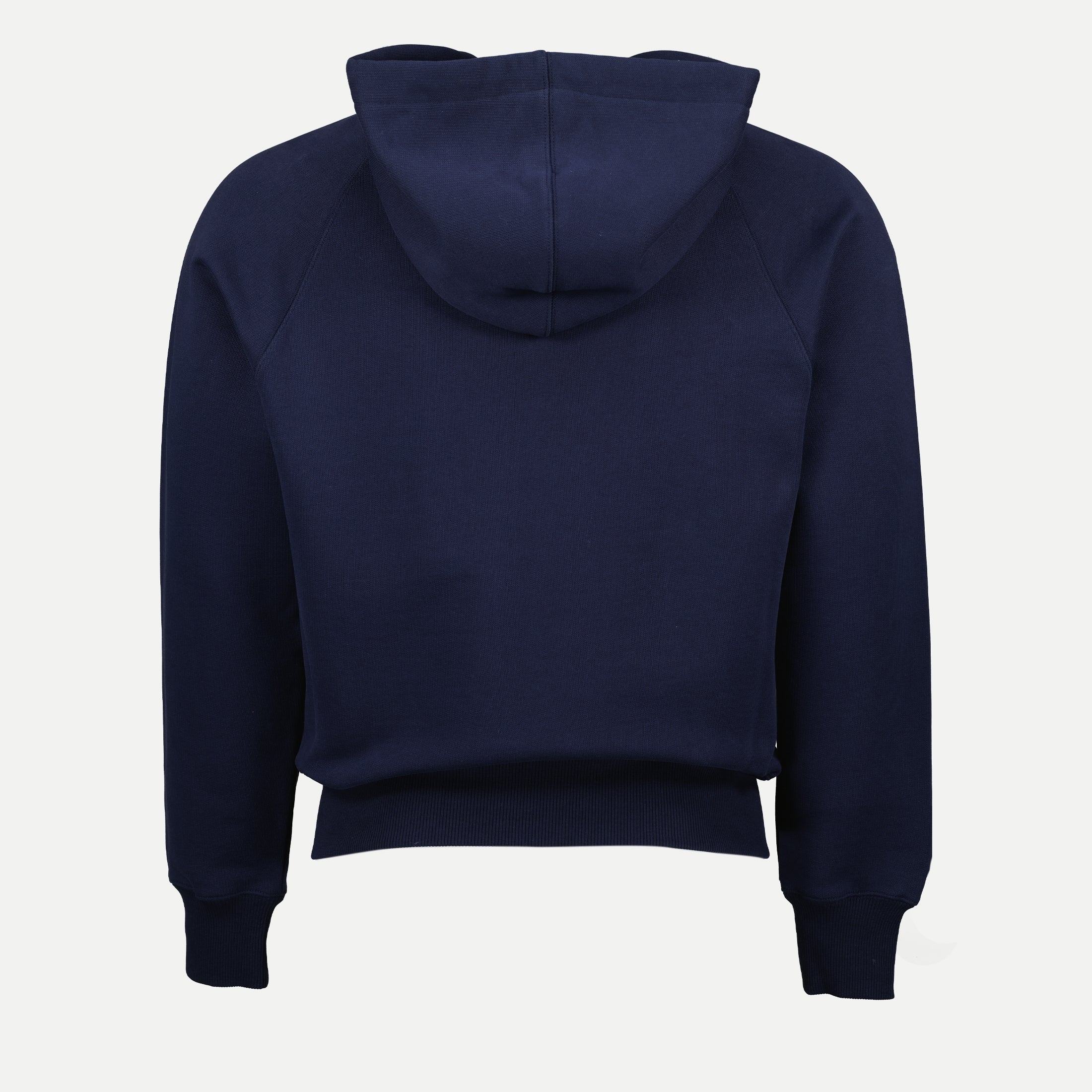 ネイビーのジップアップスウェットシャツ