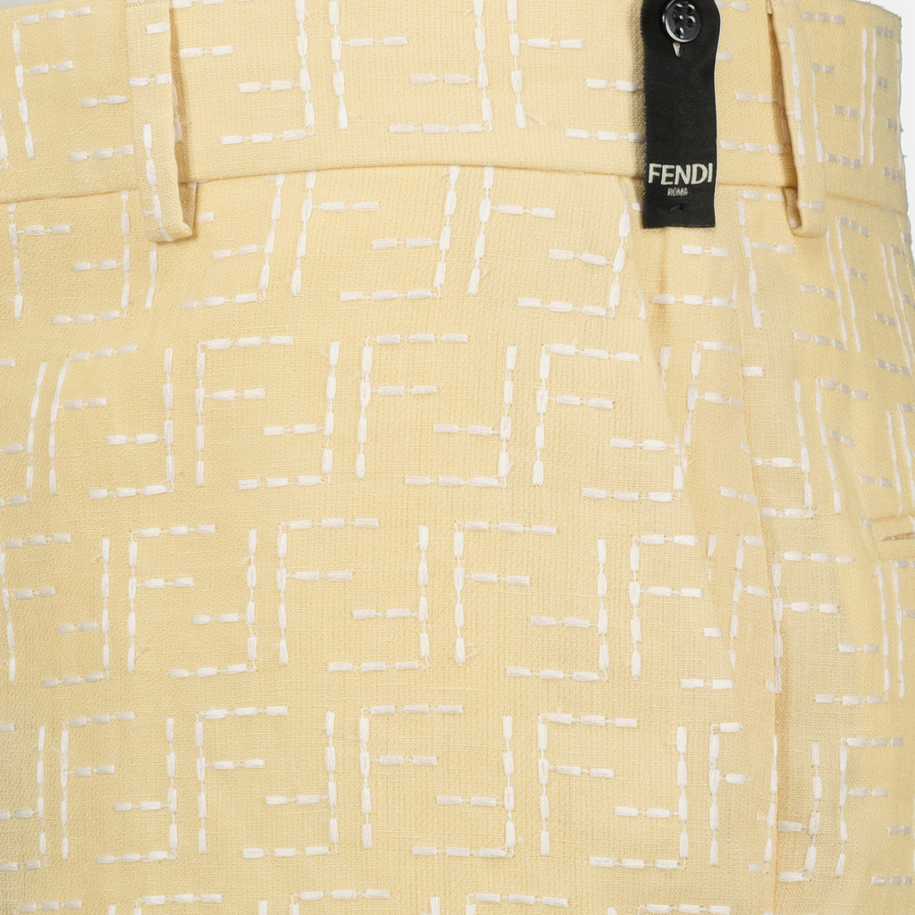 yellow linen shorts, Fendi shorts, summer fashion, men’s linen shorts, classic fit shorts