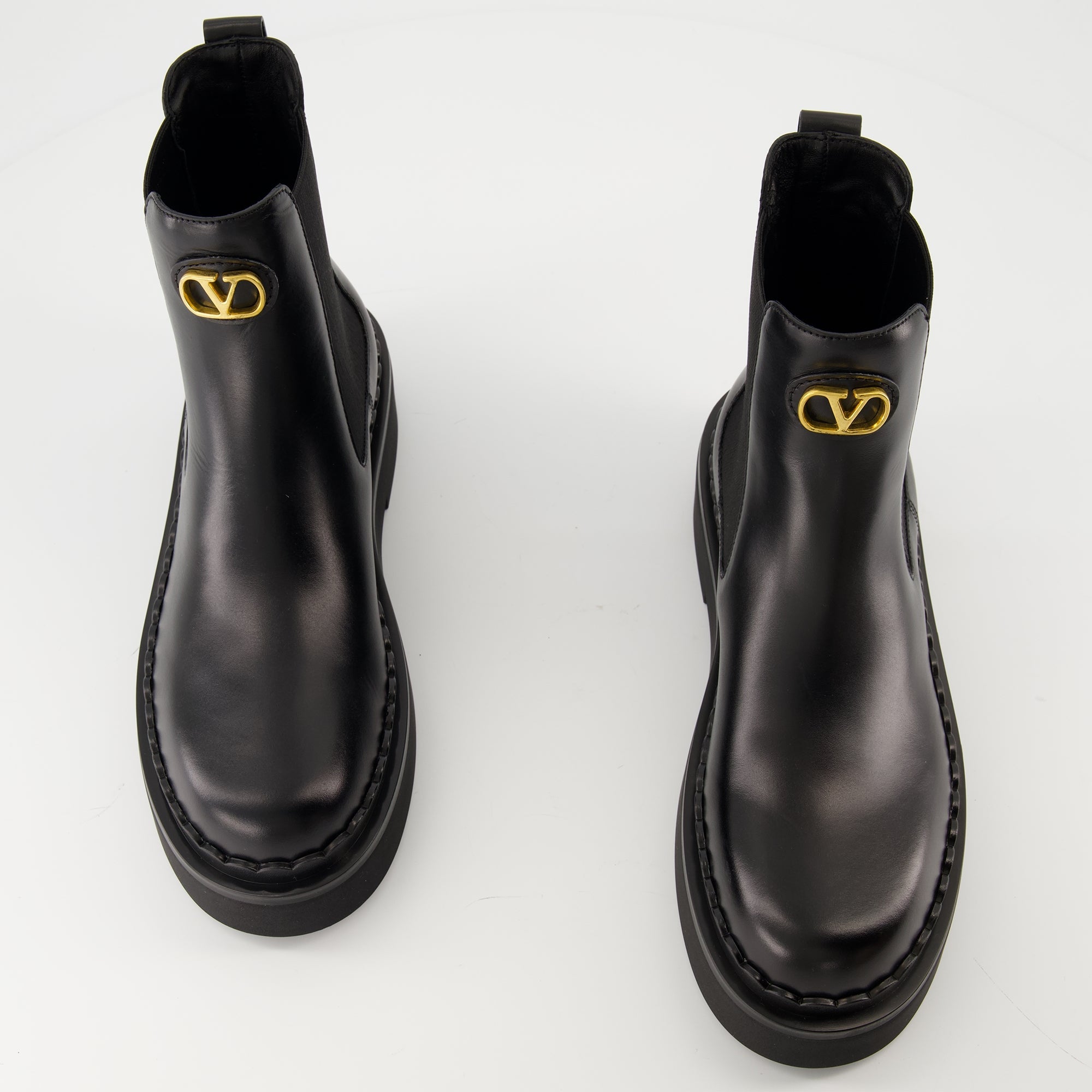 Beatle Boots, Valentino, Black Calf Leather Boots, Slip-On Boots, VLogo Signature