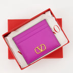 VLogo card holder, Valentino Garavani accessory, grained leather wallet, chic card case, violet leather holder