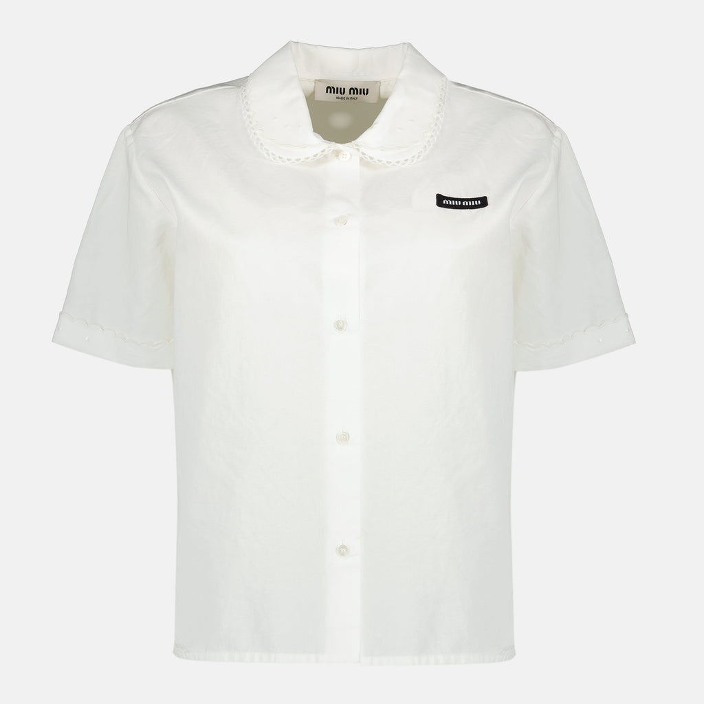 Immagine di camicia in popeline bianco di Miu Miu per donne - Stagione primavera-estate 2026 - Vista frontale
