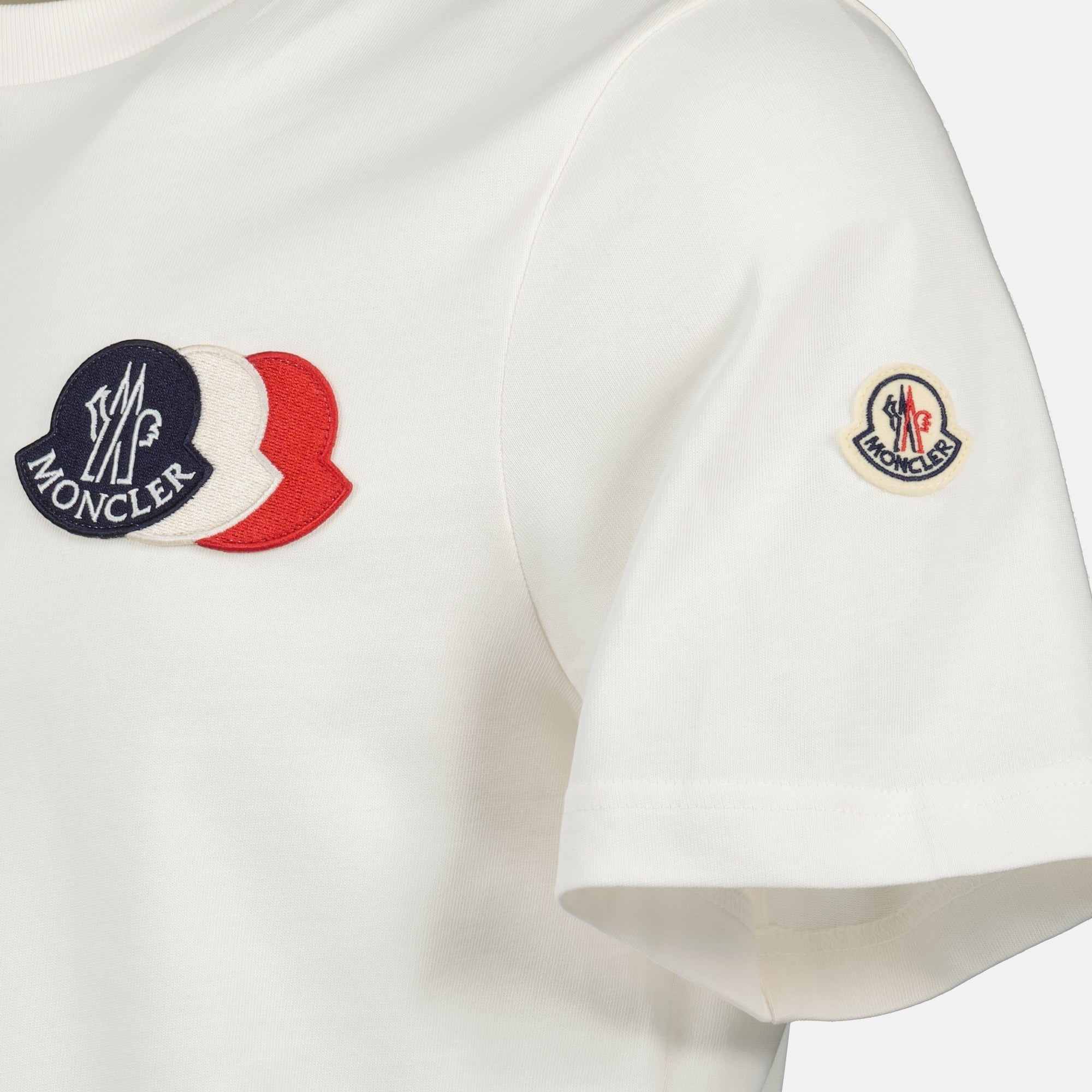 Moncler T-shirt, Cotton jersey T-shirt, Embroidered logo, Tricolore design, Men's stylish apparel