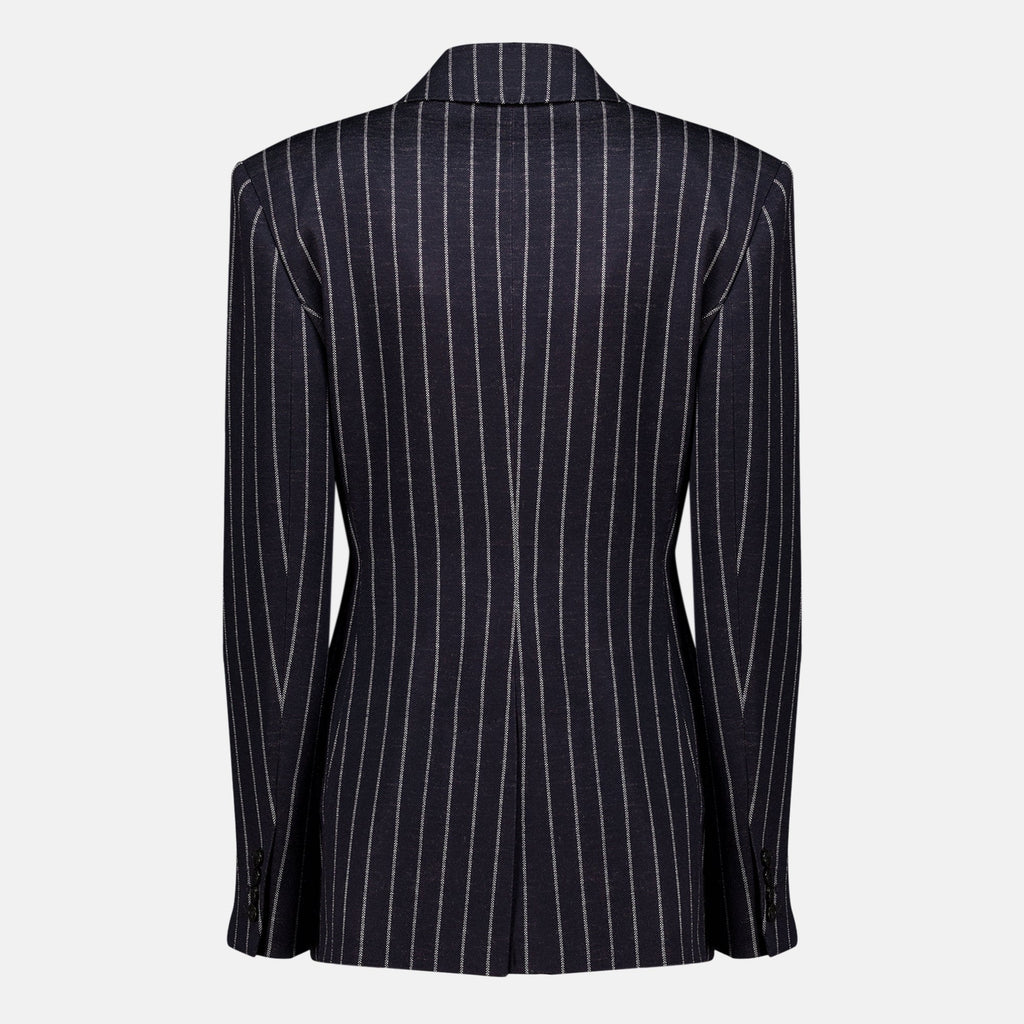 Navy Striped Wool Blazer