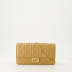 camel leather wallet, chain leather wallet, embossed pattern wallet, luxury leather wallet, Fendi quilted wallet