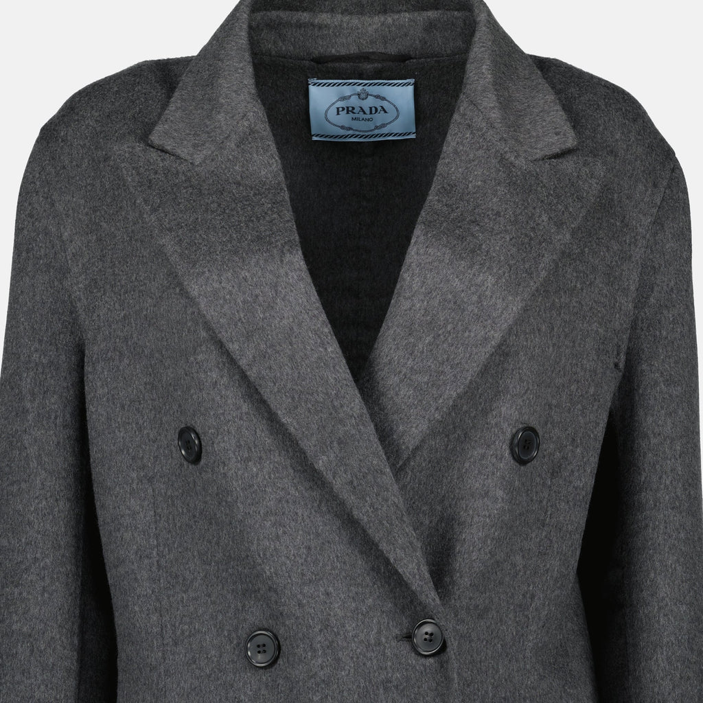 Prada coat, grey wool coat, long coat, Prada collection, Fall-Winter fashion