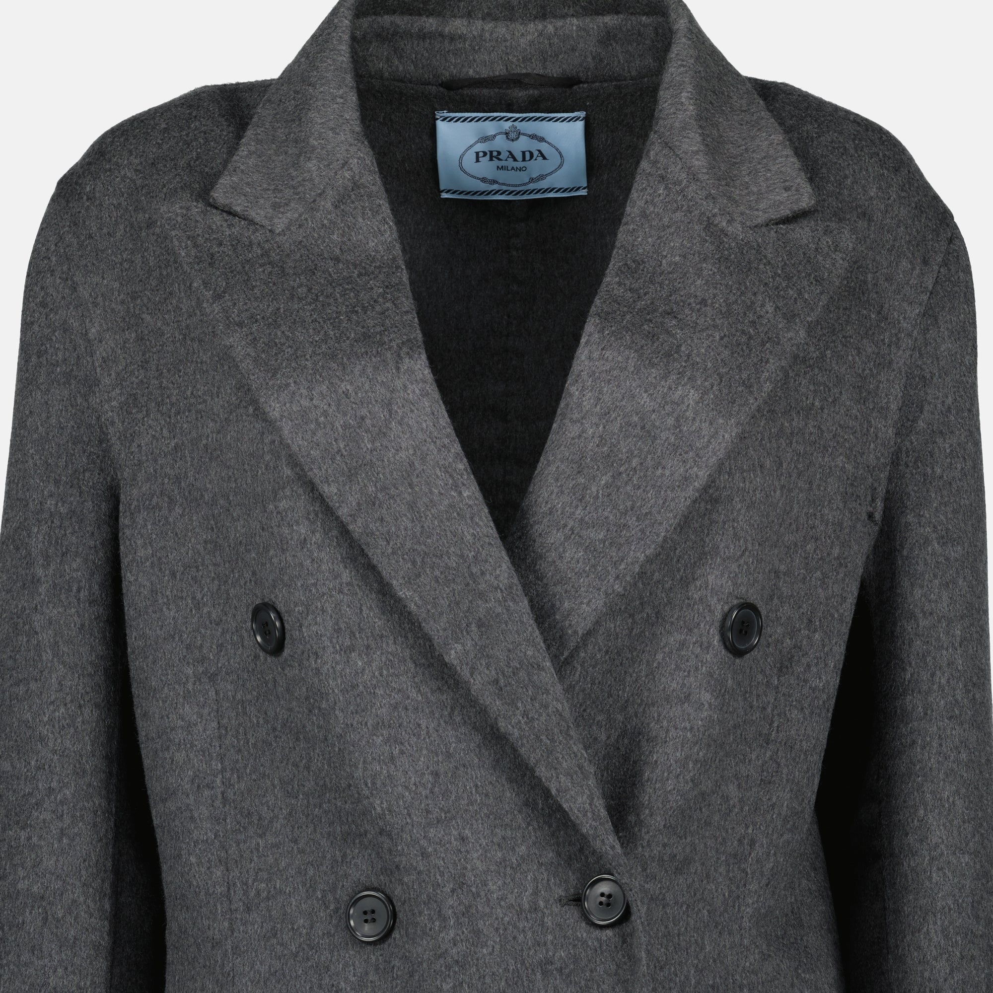 Prada coat, grey wool coat, long coat, Prada collection, Fall-Winter fashion
