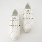 luxurious sneakers, Valentino Garavani, white leather shoes, Rockstud sneakers, flatform sneakers
