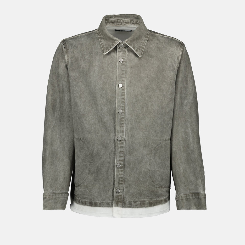 grey denim shirt, men's shirt, classic collar shirt, fashion essential, stylish casual wear