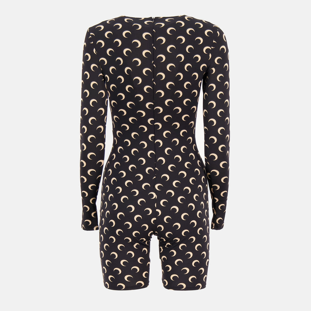 Marine Serre jumpsuit, Moon print clothing, short jumpsuit, polyamide outfit, autumn/winter fashion