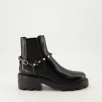 Imagen de las botas de tobillo de cuero Rockstud de Valentino Garavani para mujeres - Temporada Otoño-Invierno 2024 - Vista lateral derecha