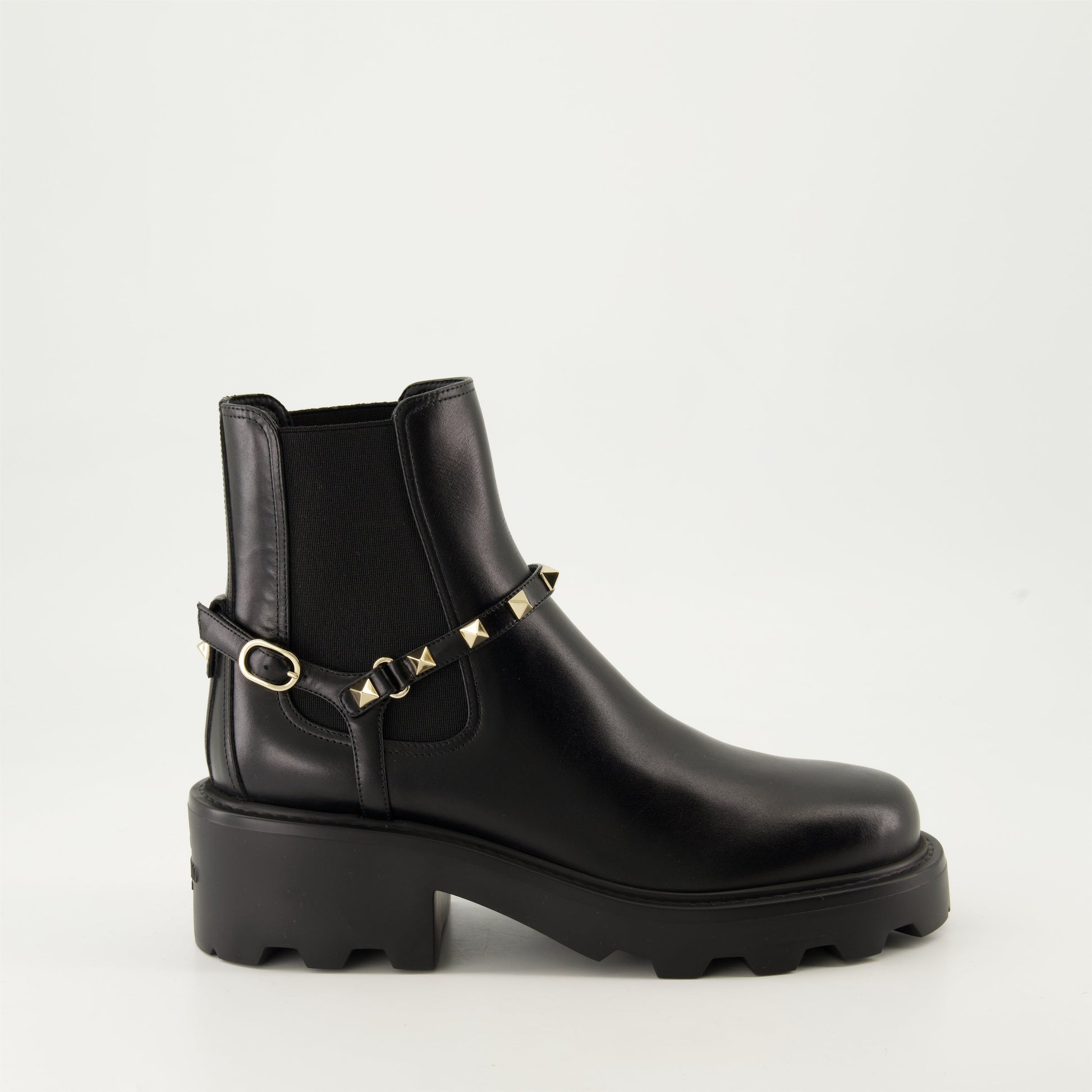 Rockstud, Leather Boots, Ankle Strap, Platinum Studs, Valentino