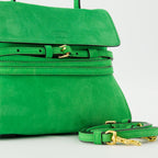 Tie Me small bag, Moschino handbag, suede bag, green bag, designer accessories