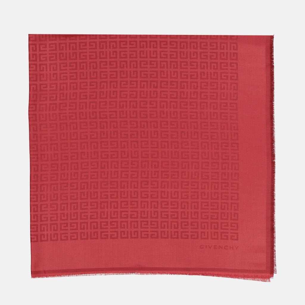 Givenchy châle, red accessory, silk wool châle, 4G motif scarf, women's fashion accessory