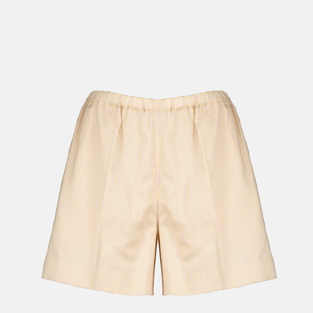 Shorts Striés en Soie Beige
