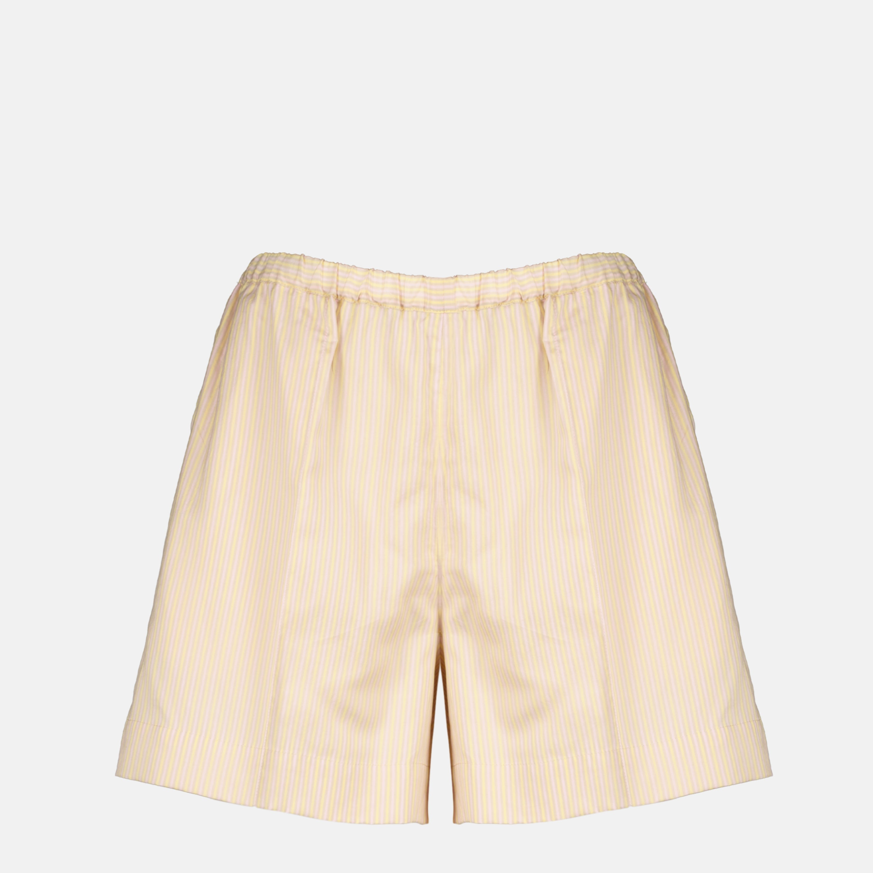 Shorts a Righe in Seta Beige