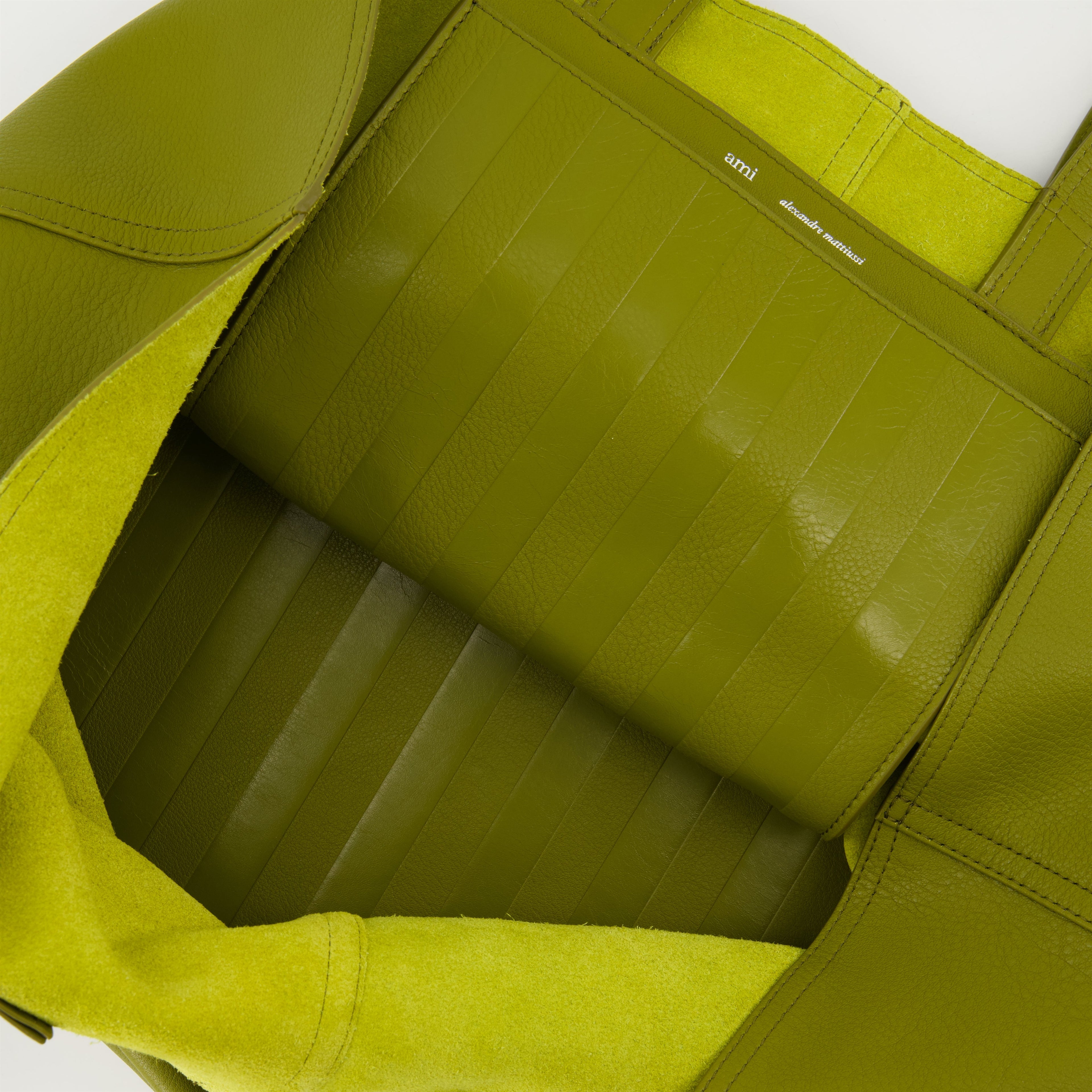 green tote bag, AMI Paris, leather tote, unisex bag, stylish accessory